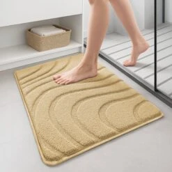 Lot De 2 Tapis De Bain Antidérapant Microfibre Motif Ondulé 50x80cm Beige(Lot De 2 Tapis De Bain Antiderapant Microfibre Motif Ondule 50x80cm Beige)