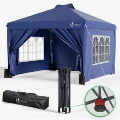 Tonnelle De Jardin 3x3m POP UP Installation Facile Avec Portes Et Fenetres Bleu(Tonnelle De Jardin 3x3m Pop Up Installation Facile Avec Portes Et Fenetres Bleu 1)