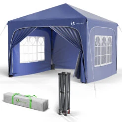 Tonnelle De Jardin Arquee 3x3m Pliable Avec Porte Et Fenetre Amovible Bleu(Tonnelle De Jardin Arquee 3x3m Pliable Avec Porte Et Fenetre Amovible Bleu)