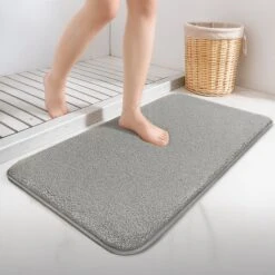 Tapis De Bain Antidérapant Microfibre 50x80cm Gris(Tapis De Bain Antiderapant Microfibre 50x80cm Gris 3)