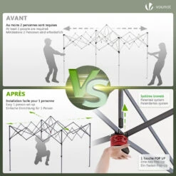 Tonnelle De Jardin 3x3m POP UP Installation Facile Avec Portes Et Fenetres Bleu(Tonnelle De Jardin 3x3m Pop Up Installation Facile Avec Portes Et Fenetres Bleu 1) -Boutique Vounot 03