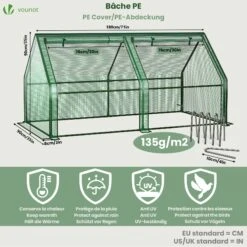 Mini Serre De Jardin Avec 2 Portes Enroulables Bache PE Renforcee 135g/m2 180x90x90cm Vert(Mini Serre De Jardin Avec 2 Portes Enroulables Bache Pe Renforcee 135g M2 180x90x90cm Vert) -Boutique Vounot 03 21c2679e 28c4 4683 922c b5af84e1d666