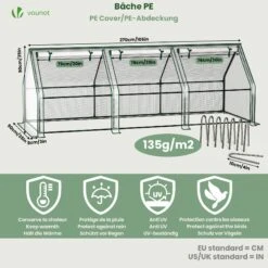 Mini Serre De Jardin Avec 3 Portes Enroulables Bache PE Renforcee 135g/m2 270x90x90cm Blanc(Mini Serre De Jardin Avec 3 Portes Enroulables Bache Pe Renforcee 135g M2 270x90x90cm Blanc) -Boutique Vounot 03 609ae891 cdee 4157 a6a3 e30fcb204061