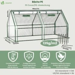 Mini Serre De Jardin Avec 2 Portes Enroulables Bache PE Renforcee 135g/m2 180x90x90cm Blanc(Mini Serre De Jardin Avec 2 Portes Enroulables Bache Pe Renforcee 135g M2 180x90x90cm Blanc) -Boutique Vounot 03 d5c59edf 717f 4603 8190 1fbe2415230a