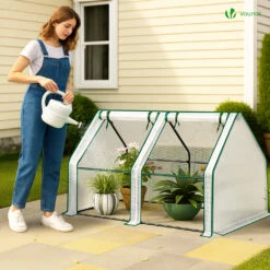 Mini Serre De Jardin Avec 2 Portes Enroulables Bache PE Renforcee 135g/m2 180x90x90cm Blanc(Mini Serre De Jardin Avec 2 Portes Enroulables Bache Pe Renforcee 135g M2 180x90x90cm Blanc) -Boutique Vounot 04 cbfb04f1 1890 4075 a108 8e777f328d18