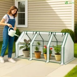 Mini Serre De Jardin Avec 3 Portes Enroulables Bache PE Renforcee 135g/m2 270x90x90cm Blanc(Mini Serre De Jardin Avec 3 Portes Enroulables Bache Pe Renforcee 135g M2 270x90x90cm Blanc) -Boutique Vounot 04 f73fb088 da80 4a3b b07c c244eb8e5ca0
