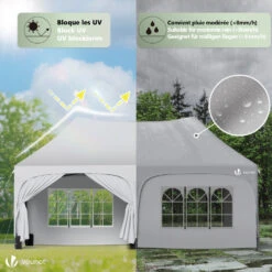 Tonnelle De Jardin 3x6m Pliable Barnum Avec 6 Parois Amovibles Blanc(Tonnelle De Jardin 3x6m Pliable Barnum Avec 6 Parois Amovibles Blanc) -Boutique Vounot 05 WaterproofRatingWarning