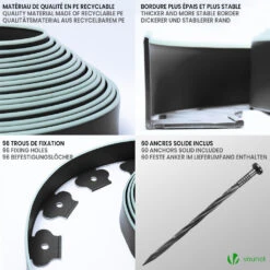 Bordure De Jardin Plastique Flexible 20m Avec Piquets Noir Bordé De Vert Clair(Bordure De Jardin Plastique Flexible 20m Avec Piquets Noir Borde De Vert Clair) -Boutique Vounot 05 201c09bb 7287 4298 9bd6 ea3465e35aa6