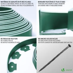 Bordure De Jardin Plastique Flexible 20m Avec Piquets Vert Bordé De Vert Clair(Bordure De Jardin Plastique Flexible 20m Avec Piquets Vert Borde De Vert Clair) -Boutique Vounot 05 2dc2effb bd84 4fd3 8cbb 726422f759fa