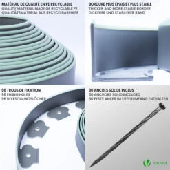 Bordure De Jardin Plastique Flexible 10m Avec Piquets Gris Bordé De Vert Clair(Bordure De Jardin Plastique Flexible 10m Avec Piquets Gris Borde De Vert Clair) -Boutique Vounot 05 504186ab f87a 43ab 8e77 5d91035f4900