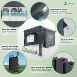 Tonnelle De Jardin Arquee 3x3m Pliable Avec Porte Et Fenetre Amovible Gris(Tonnelle De Jardin Arquee 3x3m Pliable Avec Porte Et Fenetre Amovible Gris) -Boutique Vounot 05 9042e261 7ba3 4555 be7f f1f37465f2a1