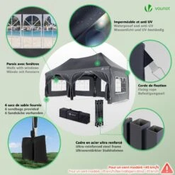 Tonnelle De Jardin 3x6m Pliable Barnum Avec 6 Parois Amovibles Gris(Tonnelle De Jardin 3x6m Pliable Barnum Avec 6 Parois Amovibles Gris) -Boutique Vounot 06 WaterproofRatingWarning