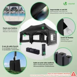 Tonnelle De Jardin 3x6m Pliable Barnum Avec 6 Parois Amovibles Noir(Tonnelle De Jardin 3x6m Pliable Barnum Avec 6 Parois Amovibles Noir) -Boutique Vounot 06 WaterproofRatingWarning 14a08c2d 6fde 4096 811b bbe66f83826c
