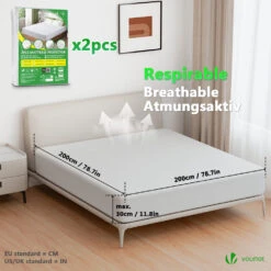 Lot De 2 Protège Matelas Alèse Impermeable Avec Jupe Elastiquee 200x200x30cm(Lot De 2 Protege Matelas Alese Impermeable Avec Jupe Elastiquee 200x200x30cm) -Boutique Vounot 06 69685e4c de4c 4126 a028 35437e108cd6