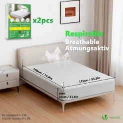 Lot De 2 Protège Matelas Alèse Impermeable Avec Jupe Elastiquee 135x190x30cm(Lot De 2 Protege Matelas Alese Impermeable Avec Jupe Elastiquee 135x190x30cm) -Boutique Vounot 06 ac3b41c4 53d8 44f0 8584 59f1be076d2c
