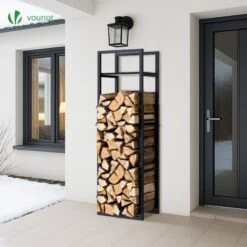 Range Bûche Vertical Télescopique Pour Cheminée Avec étagère De MDF 45x32x170cm Acier Noir(Range Buche Vertical Telescopique Pour Cheminee Avec Etagere De Mdf 45x32x170cm Acier Noir) -Boutique Vounot 07 0f95c924 4693 4b56 9a68 880bba3e0ca6