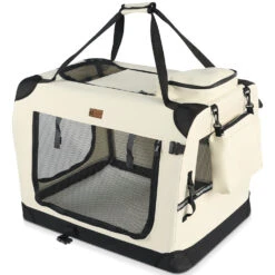 Sac Transport Pliable Chien Chat Caisse Cage Portable 82x60x60cm Beige(Sac Transport Pliable Chien Chat Caisse Cage Portable 82x60x60cm Beige)