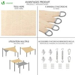 Voile D'ombrage Rectangulaire Avec 24pcs Kit De Fixation(Voile D Ombrage Rectangulaire Avec 24pcs Kit De Fixation) -Boutique Vounot 11 71e61b47 11b2 4df4 ba07 c47deddf2f20