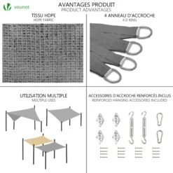 Voile D'ombrage Rectangulaire Avec 24pcs Kit De Fixation(Voile D Ombrage Rectangulaire Avec 24pcs Kit De Fixation) -Boutique Vounot 11 e2014c6c 850f 41f4 a86a 7b6a50bd6d7d