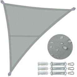 Voile D'ombrage Triangle En Polyester Imperméable Avec Kit De Montage 3x3x3m Gris(Voile Dombrage Triangle En Polyester Impermeable Avec Kit De Montage 3x3x3m Gris 1)
