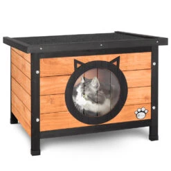 Maison Pour Chat En Bois Avec Toit Bitumé Et Entrée En Forme D'oreilles De Chat(Maison Pour Chat En Bois Avec Toit Bitume Et Entree En Forme Doreilles De Chat)