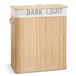 Panier A Linge En Bambou Rectangulaire Double Compartiments Avec Couvercle 100L(Panier A Linge En Bambou Rectangulaire Double Compartiments Avec Couvercle 100l)