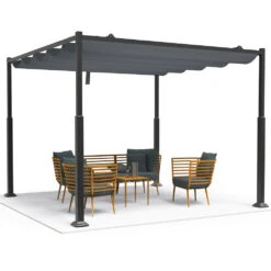Pergola Retractable 3x3m En Metal Et Toile Polyester Haute Densite 180g/m2 Gris(Pergola Retractable 3x3m En Metal Et Toile Polyester Haute Densite 180g M2 Gris 1)
