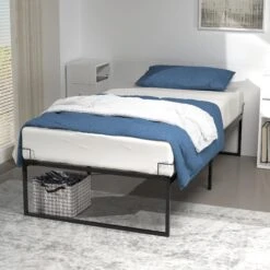 Cadre De Lit Metal Avec Fixation Sommier Et Hauteur 36cm 90x190cm Noir(Cadre De Lit Metal Avec Fixation Sommier Et Hauteur 36cm 90x190cm Noir)