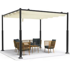 Pergola Retractable 3x3m En Metal Et Toile Polyester Haute Densite 180g/m2 Beige(Pergola Retractable 3x3m En Metal Et Toile Polyester Haute Densite 180g M2 Beige 1)