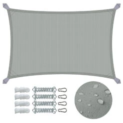 Voile D'ombrage Rectangulaire En Polyester Imperméable Avec Kit De Montage 3x2m Gris(Voile Dombrage Rectangulaire En Polyester Impermeable Avec Kit De Montage 3x2m Gris 1)