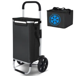 Chariot De Course Pliable Aluminium 2 Roues Avec Sac Isotherme Noir(Chariot De Course Pliable Aluminium 2 Roues Avec Sac Isotherme Noir)