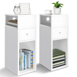 Lot De 2 Table De Chevet D’appoint Avec Tiroir Et Compartiment 25x30x66cm Blanc(Lot De 2 Table De Chevet D Appoint Avec Tiroir Et Compartiment 25x30x66cm Blanc)