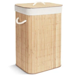 Panier A Linge En Bambou Rectangulaire Avec Couvercle 72L(Panier A Linge En Bambou Rectangulaire Avec Couvercle 72l)