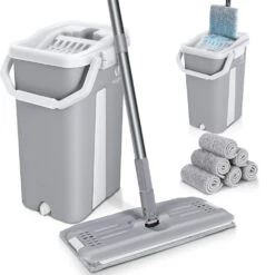Balai Microfibre Et Seau Essoreur Avec 6 Serpillères Réutilisables Balai Plat Double Compartiment Gris(Balai Microfibre Et Seau Essoreur Avec 6 Serpilleres Reutilisables Balai Plat Double Compartiment Gris)