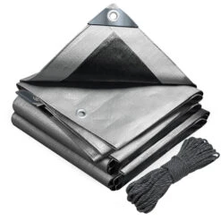 Bâche De Protection En Polyéthylène Resistant Et Impermeable 180g/m² Gris Et Noir 4x6m(Bache De Protection En Polyethylene Resistant Et Impermeable 180g M Gris Et Noir 4x6m)