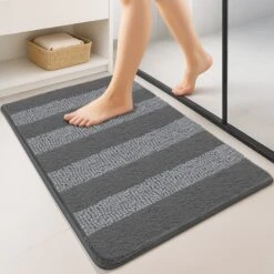 Lot De 2 Tapis De Bain Antidérapant Chenille Microfibre 50x80cm Gris(Lot De 2 Tapis De Bain Antiderapant Chenille Microfibre 50x80cm Gris)