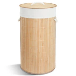 Panier A Linge En Bambou Rond Avec Couvercle 58L(Panier A Linge En Bambou Rond Avec Couvercle 58l)