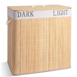 Panier A Linge En Bambou Rectangulaire Triple Compartiments Avec Couvercle 150L(Panier A Linge En Bambou Rectangulaire Triple Compartiments Avec Couvercle 150l)