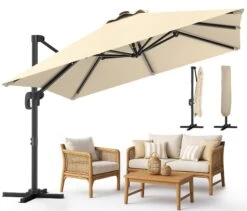 Parasol Deporte Inclinable Premium Carre Avec Housse Protection 3x3m Beige(Parasol Deporte Inclinable Premium Carre Avec Housse Protection 3x3m Beige 1)