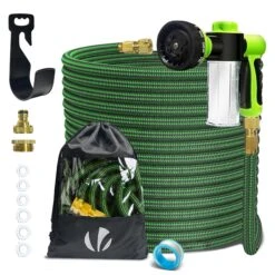 Tuyau D’Arrosage Extensible 30m Avec Récipient Savon Et Accessoires Vert(Tuyau D Arrosage Extensible 30m Avec Recipient Savon Et Accessoires Vert)