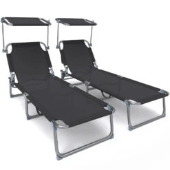 Transat Pare Soleil Textilene Et Range Magazine Lot De 2 Pcs Noir(Transat Pare Soleil Textilene Et Range Magazine Lot De 2 Pcs Noir)