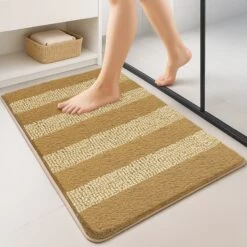 Tapis De Bain Antidérapant Chenille Microfibre 40x60cm Beige(Tapis De Bain Antiderapant Chenille Microfibre 40x60cm Beige 1)