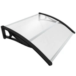 Auvent De Porte Marquise 100x80 Cm Transparent En Polycarbonate Anti UV Noir(Auvent De Porte Marquise 100x80 Cm Transparent En Polycarbonate Anti Uv Noir 2)