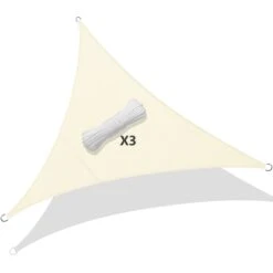 Voile D’ombrage Triangle Imperméable Polyester Avec Corde 3x3x3m Beige(Voile D Ombrage Triangle Impermeable Polyester Avec Corde 3x3x3m Beige)