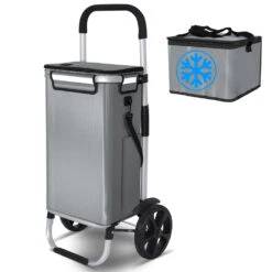 Chariot De Course Pliable Aluminium 2 Roues Avec Sac Isotherme Gris(Chariot De Course Pliable Aluminium 2 Roues Avec Sac Isotherme Gris)