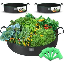 Lot De 3 Sacs De Plantation Non Tisse 200L Avec Poignee Noir(Lot De 3 Sacs De Plantation Non Tisse 200l Avec Poignee Noir)