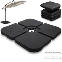 Lot De 4 Dalles Lestage Parasol HDPE 60L Eau - 100kg Sable Noires(Lot De 4 Dalles Lestage Parasol Hdpe 60l Eau 100kg Sable Noires)