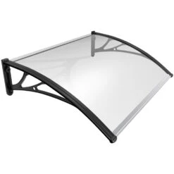 Auvent De Porte Marquise 120x80 Cm Transparent En Polycarbonate Anti UV Noir(Auvent De Porte Marquise 120x80 Cm Transparent En Polycarbonate Anti Uv Noir 1)