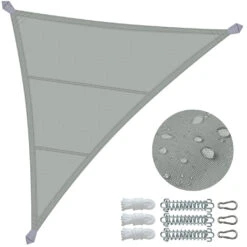 Voile D'ombrage Triangle En Polyester Imperméable Avec Kit De Montage 5x5x5m Gris(Voile Dombrage Triangle En Polyester Impermeable Avec Kit De Montage 5x5x5m Gris 1)