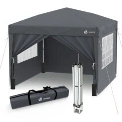 Tonnelle De Jardin 3x3m Pliable Avec Portes Et Fenêtres Gris(Tonnelle De Jardin 3x3m Pliable Avec Portes Et Fenetres Gris)